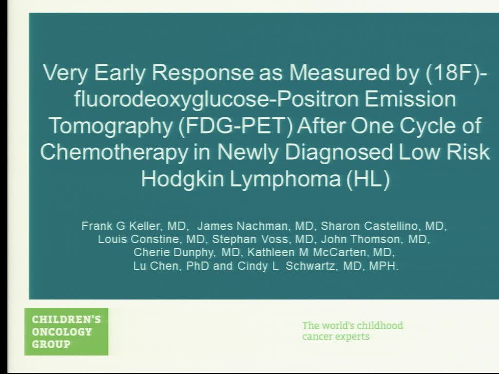 Very early response as measured by (18F)- uorodeoxyglucose-positron emission tomography (FDG-PET) a er one cycle of chemotherapy in newly diagnosed pediatric / adolescent low risk Hodgkin Lymphoma (HL)