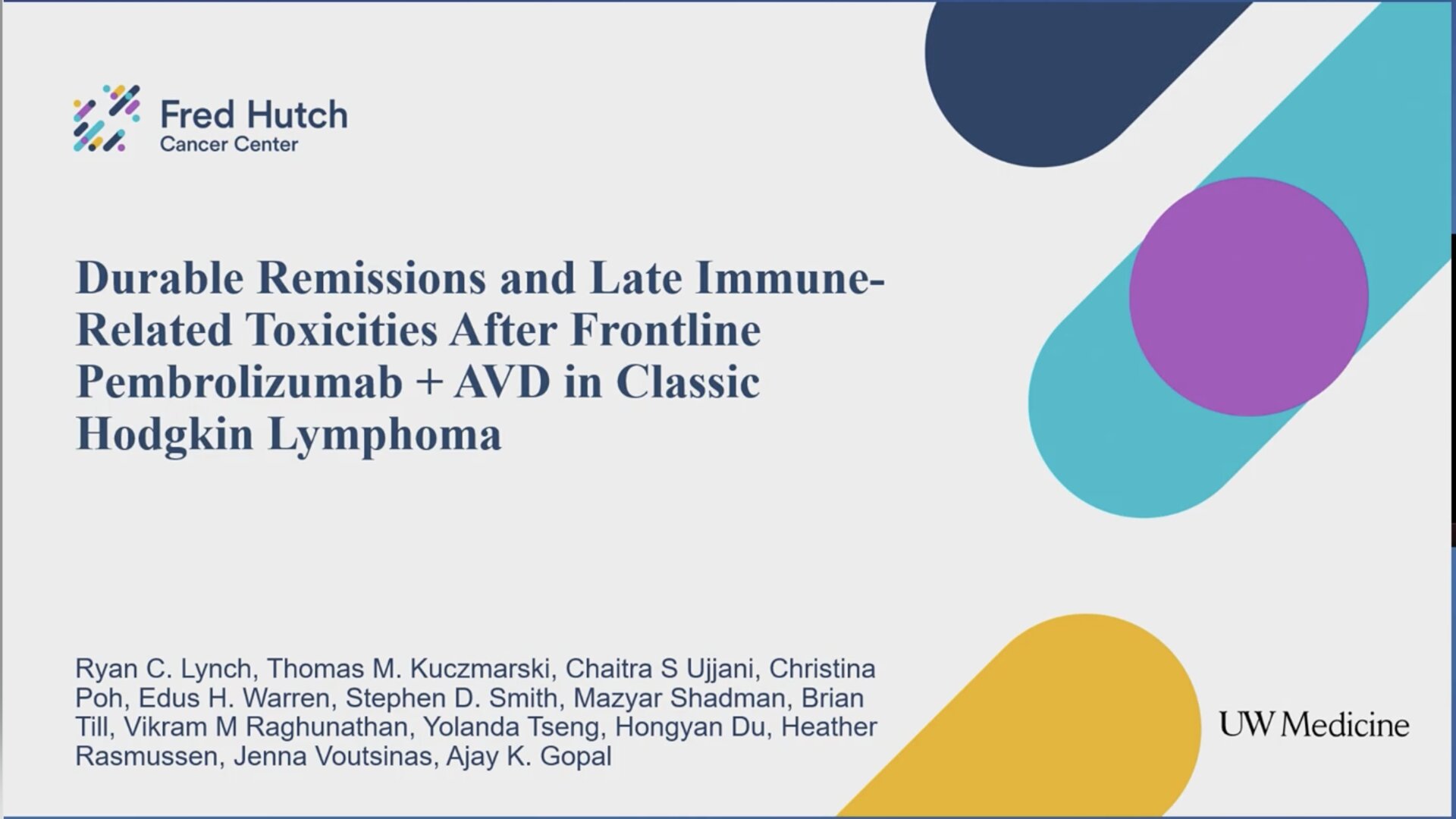 Abstract T003: Durable Remissions and Late Immune-Related Toxicities After Frontline Pembrolizumab + AVD in Classic Hodgkin Lymphoma