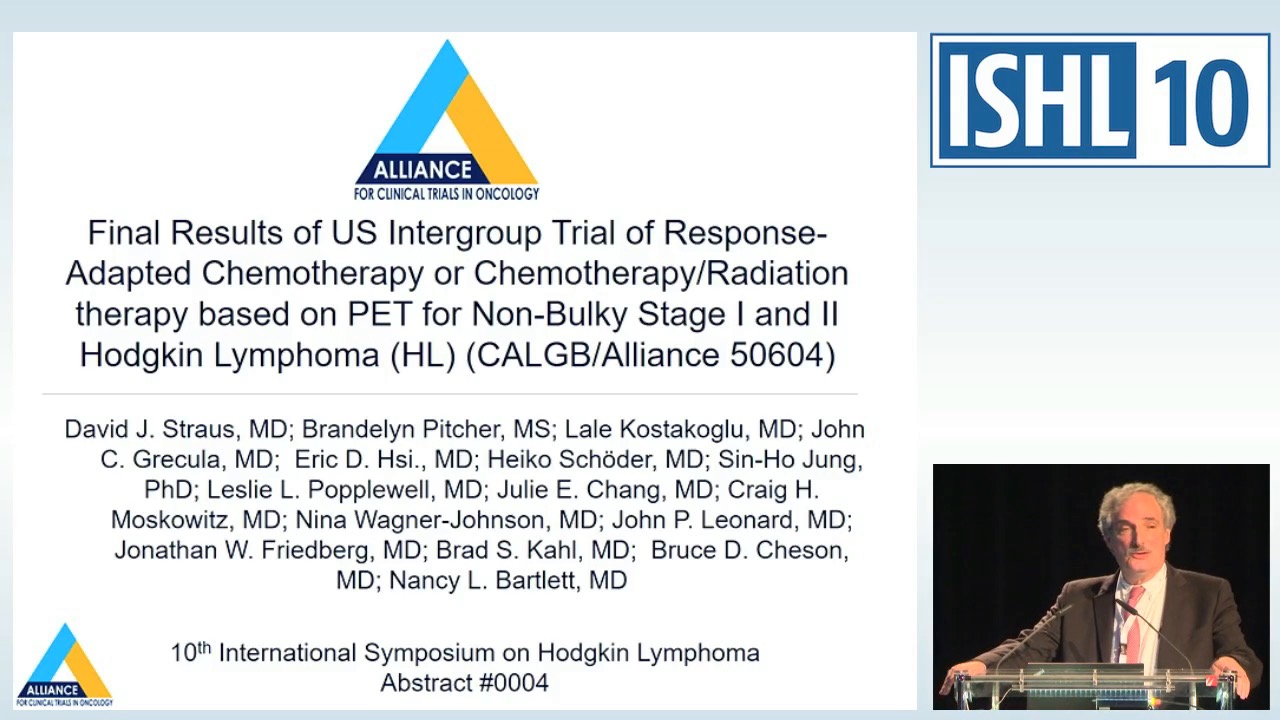 Results of US intergroup trial of response-adapted chemotherapy or chemotherapy / radiation therapy based on PET for non-bulky stage I and II Hodgkin Lymphoma (HL) (CALGB / Alliance 50604)