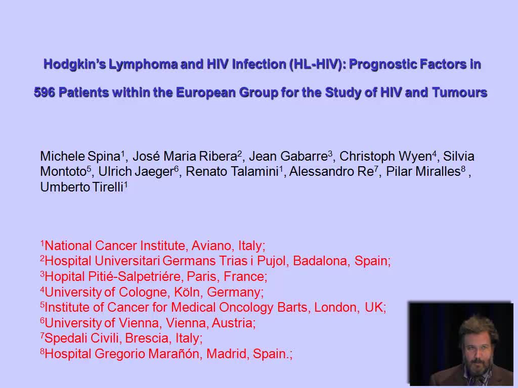 Hodgkin Lymphoma and HIV Infection (HD- HIV): Prognostic Factors in 596 Patients (Pts) within the European Group for the Study of HIV and Tumours